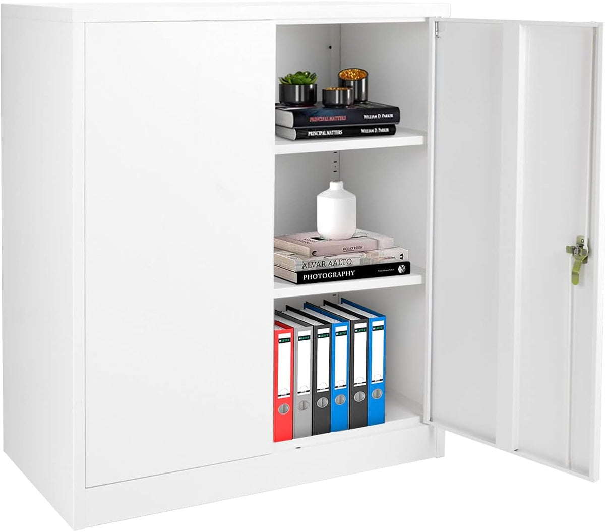 Lockable Steel Storage Cabinet with 2 Adjustable Shelves, Light Gray S640