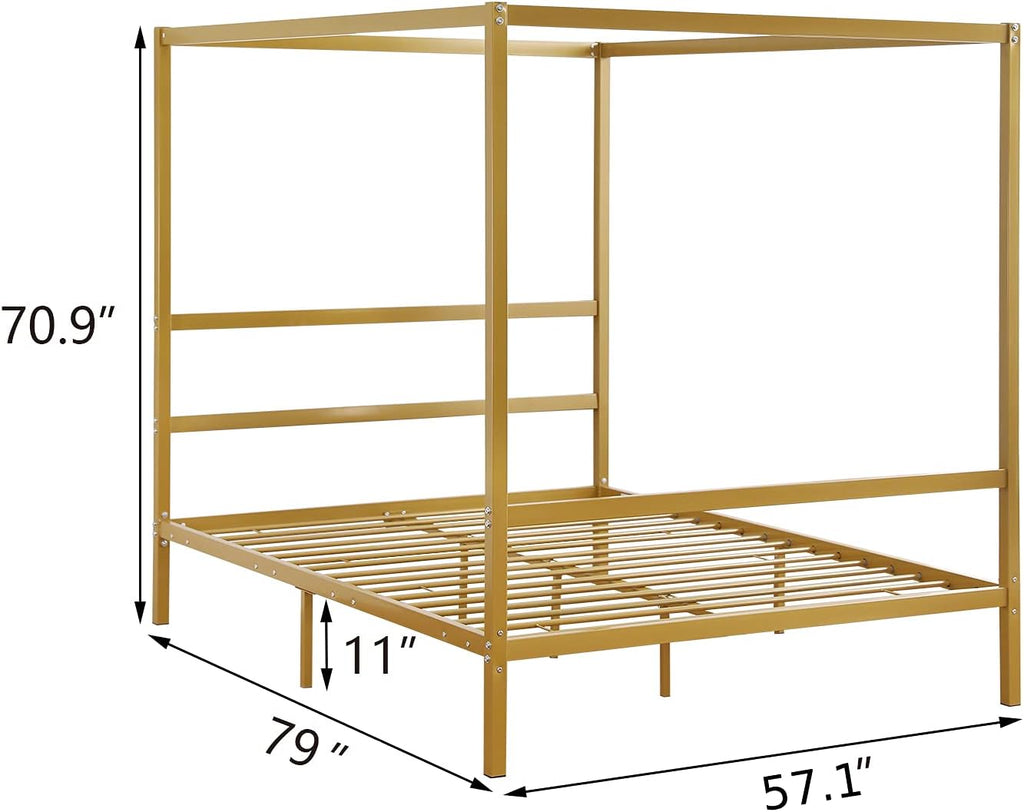 Gold Full Size 4 Poster Canopy Bed Frame with Headboard R87783