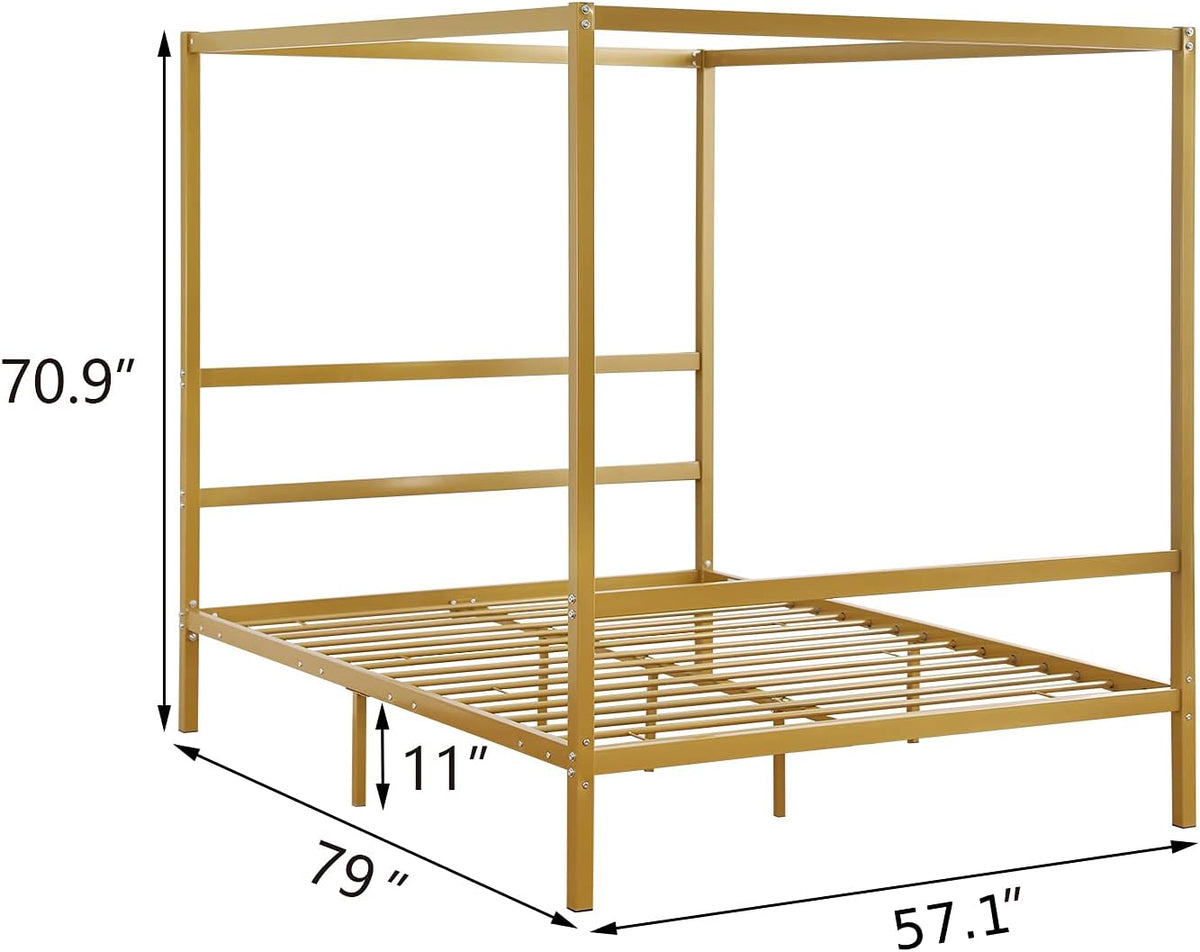 Gold Full Size 4 Poster Canopy Bed Frame with Headboard R87783