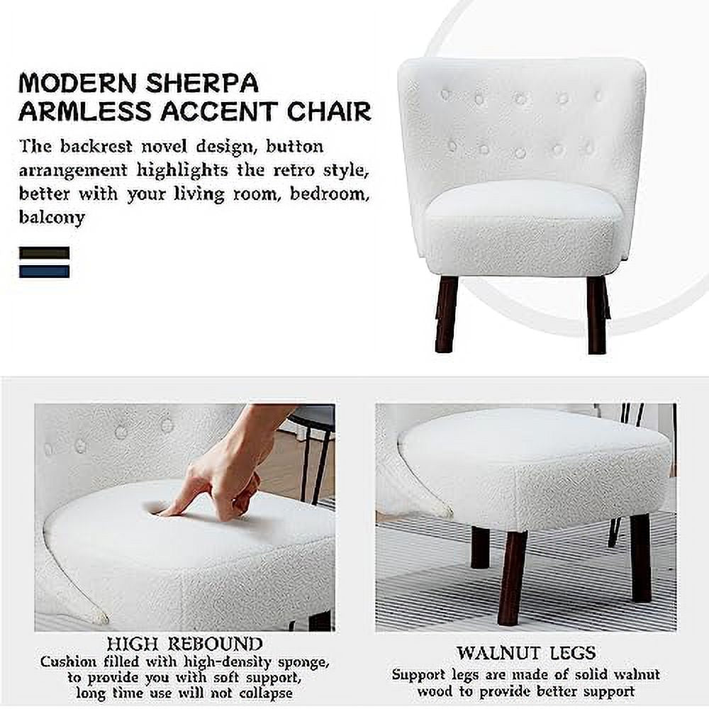 White Armless Accent Chair with Wood Legs R629936