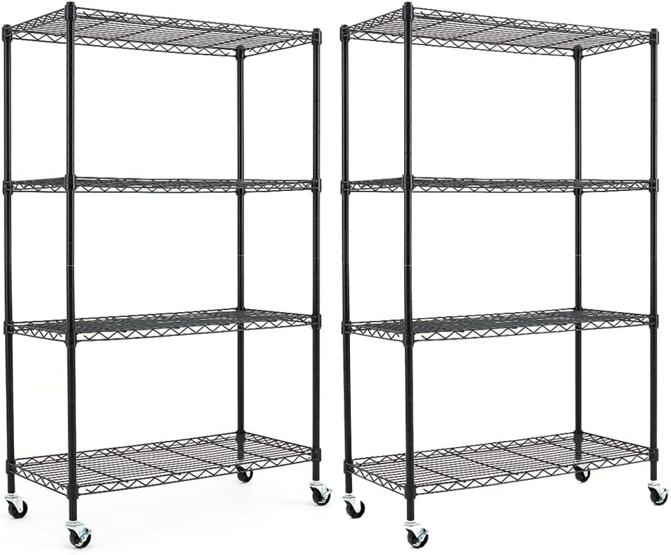 Black Adjustable Carbon Steel Wire Shelving Unit on Wheels K6400