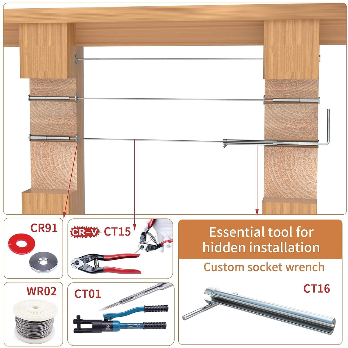 1/8 Invisible Cable Railing Kit with Turnbuckle Swage Threaded Stud and Stemball U35430