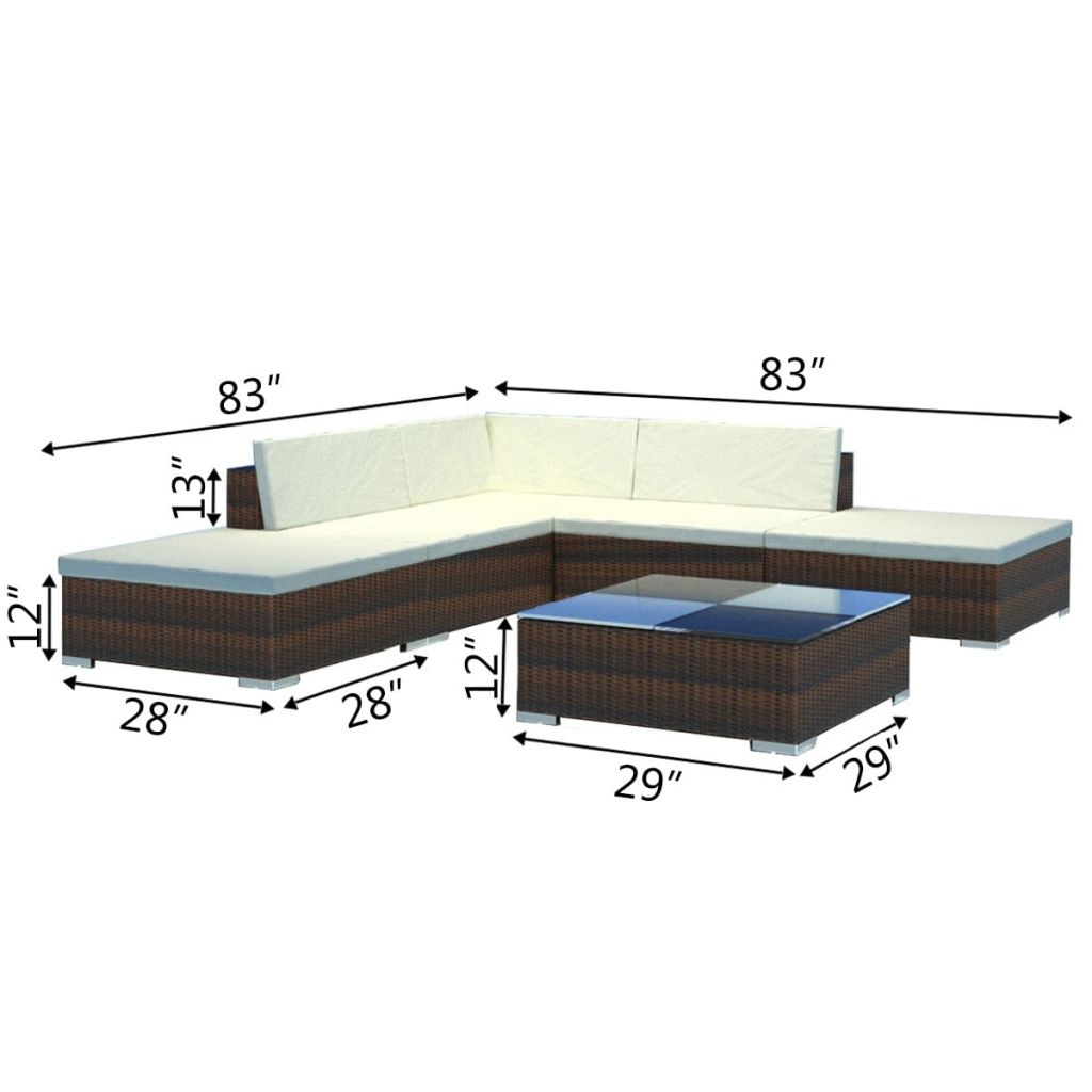 6 Pieces Poly Rattan Garden Lounge Set with 3 Sofas 2 Ottomans 1 Tea Table 9 Cushions M67592