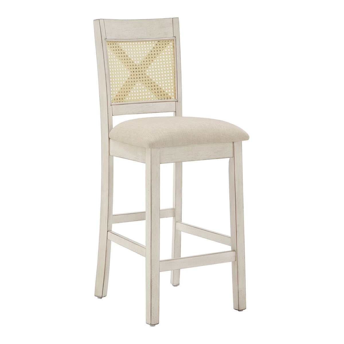 Antique White Beige Linen Counter Height Chair Set of 2 N9110