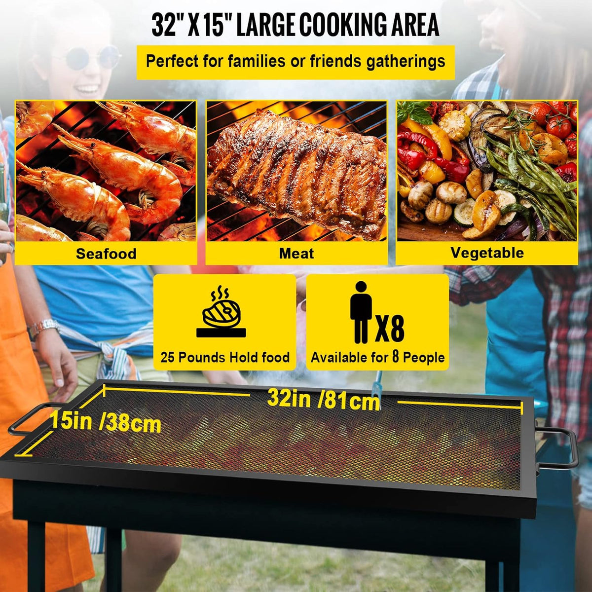 Black Steel Fire Pit Cooking Grate with Handles, Pack of 2 M738