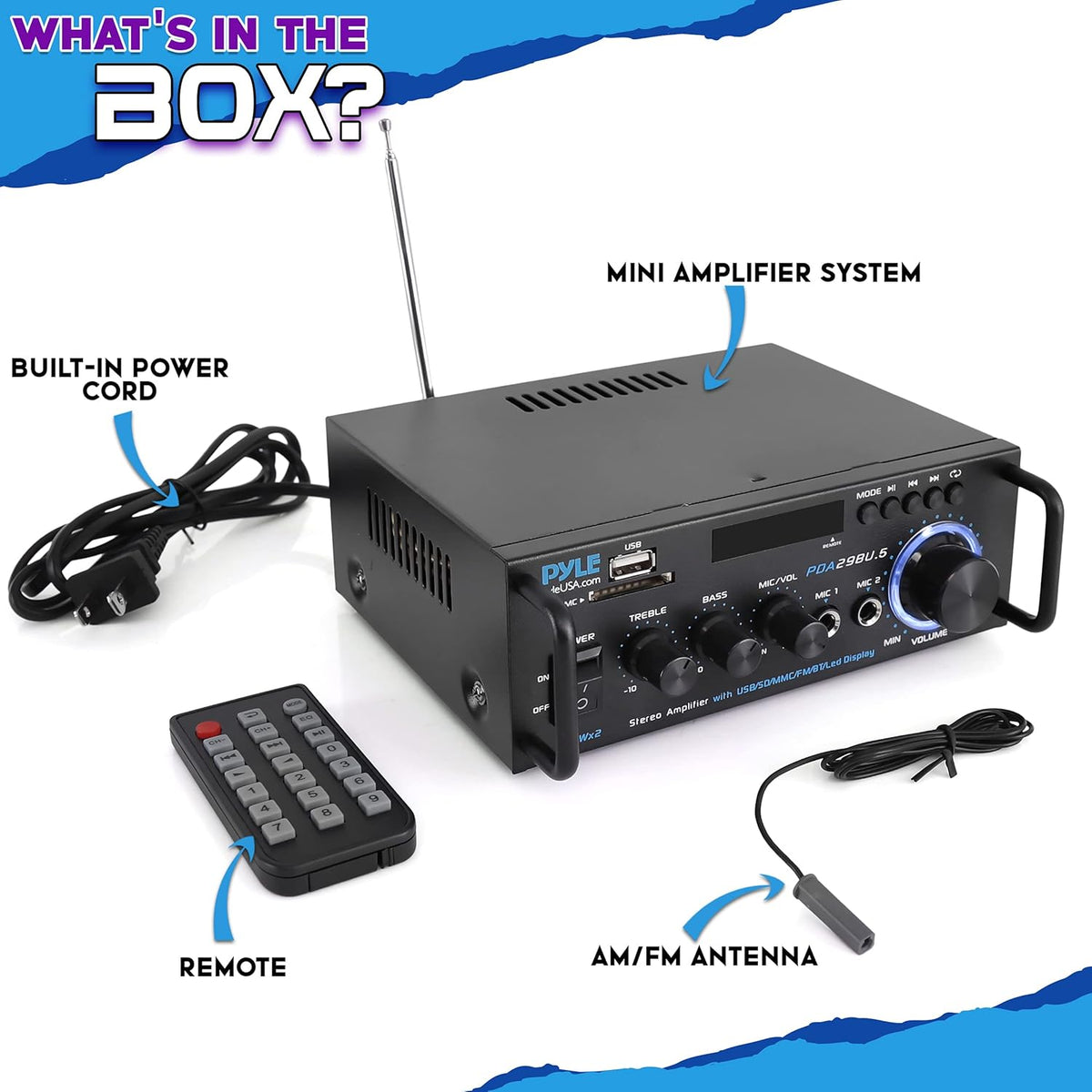 200W 2 Channel Bluetooth Stereo Power Amplifier with FM Radio, Pack of 2 M300