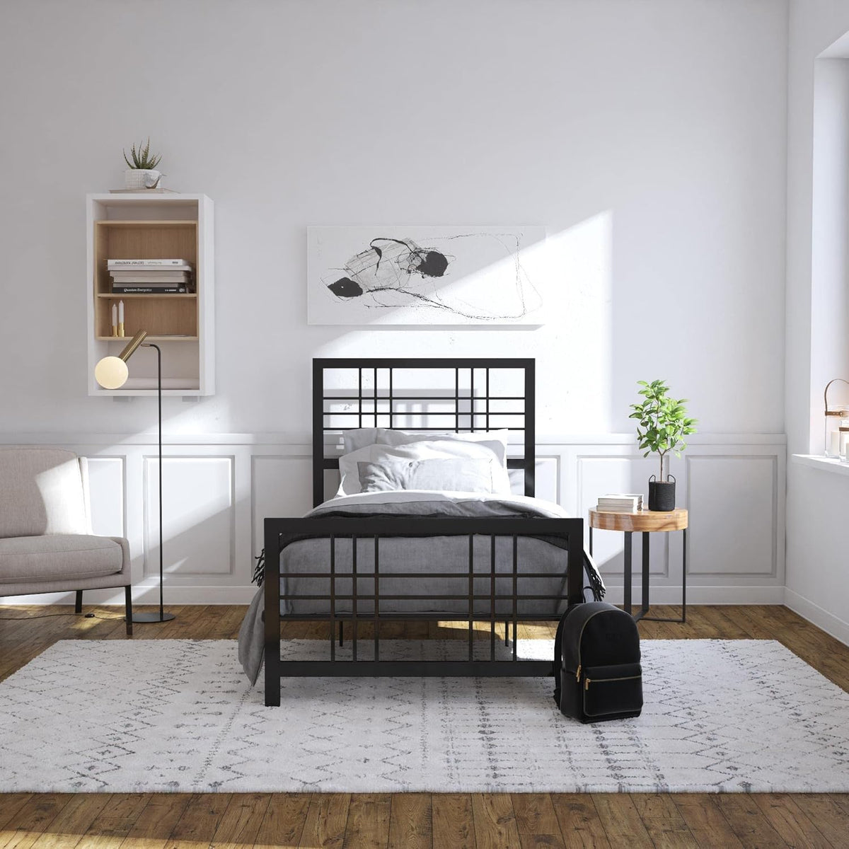 Twin Size Metal Bed Frame with Adjustable Storage P317
