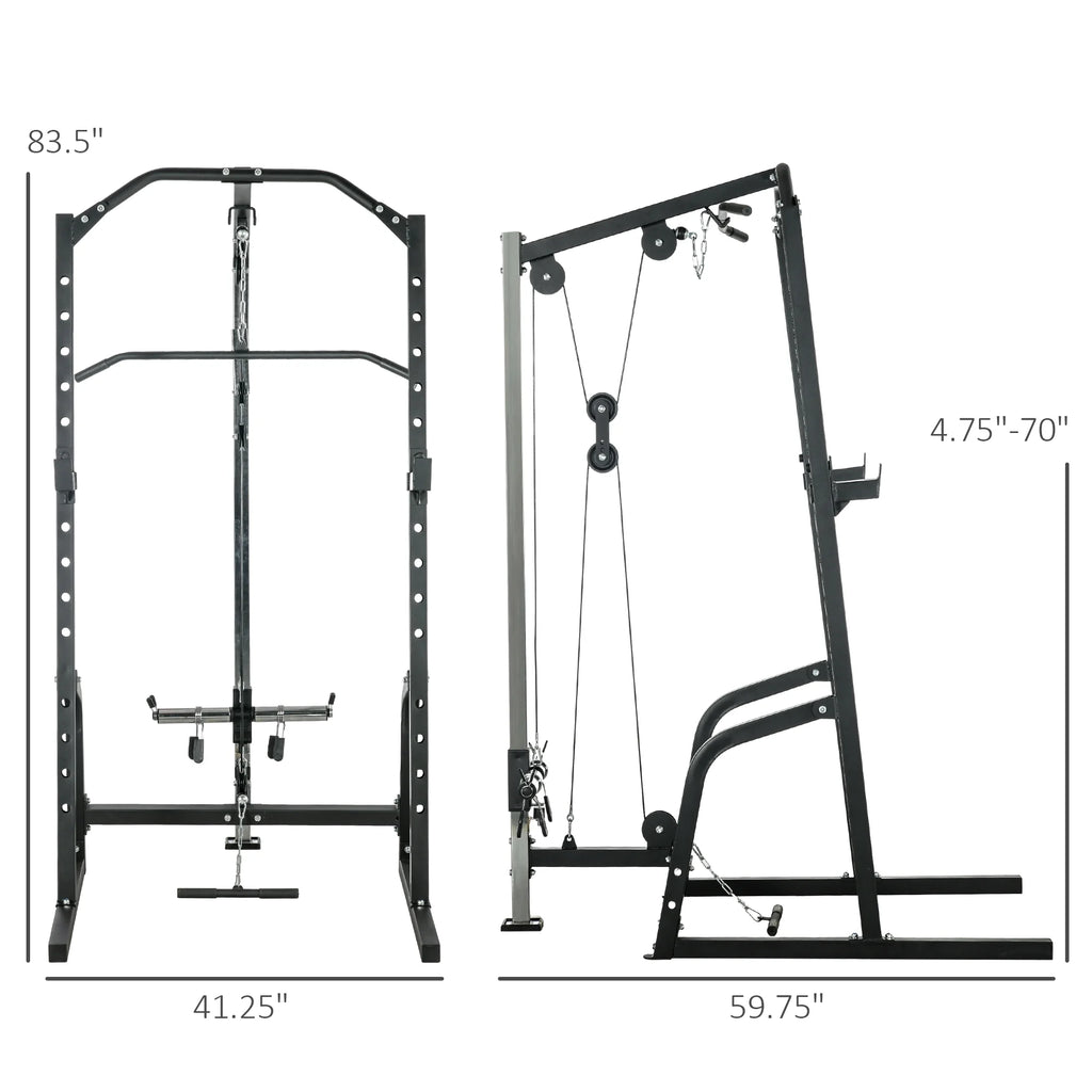 Power Cage with Pulley System Squat Rack Pull up Stand M78212