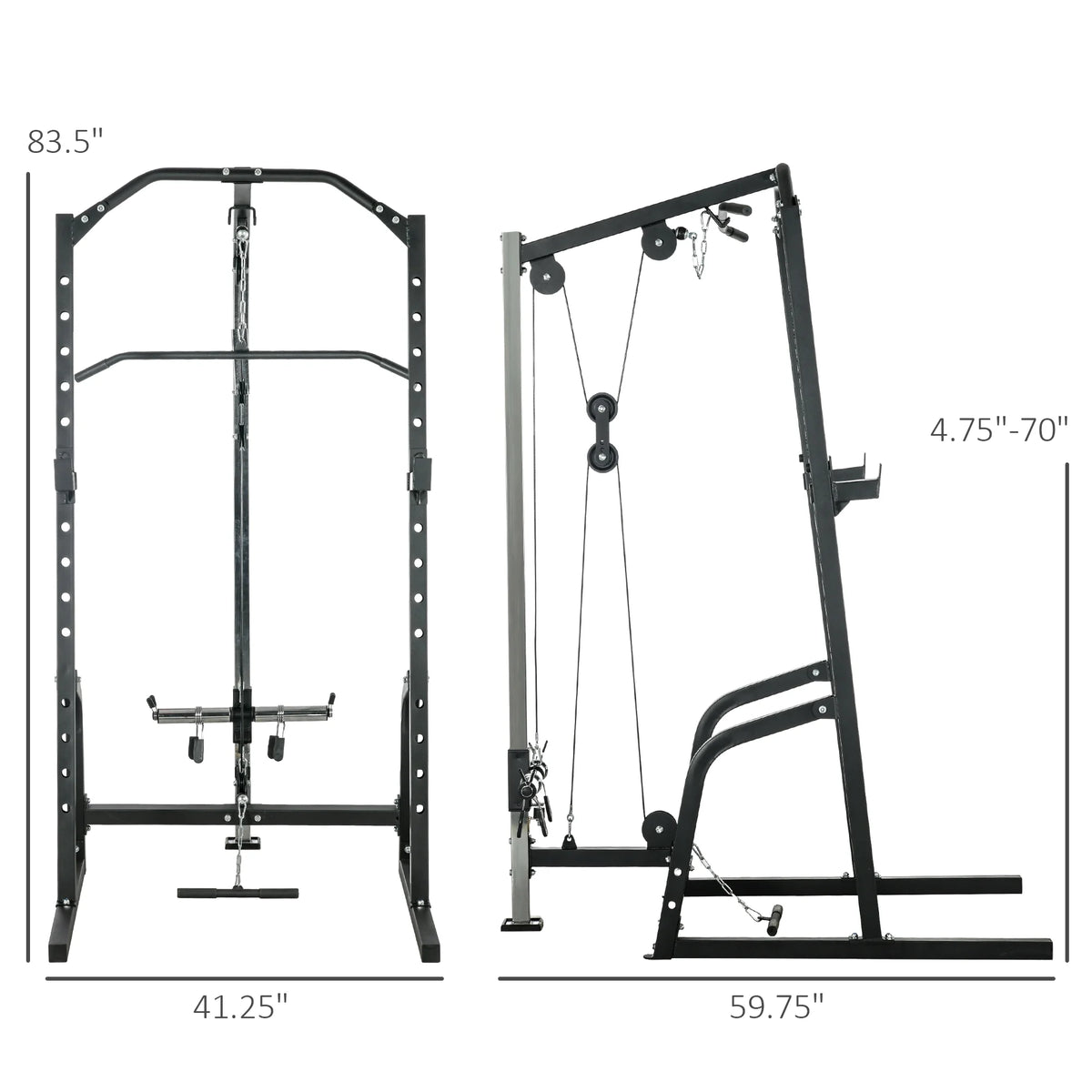 Power Cage with Pulley System Squat Rack Pull up Stand M78212