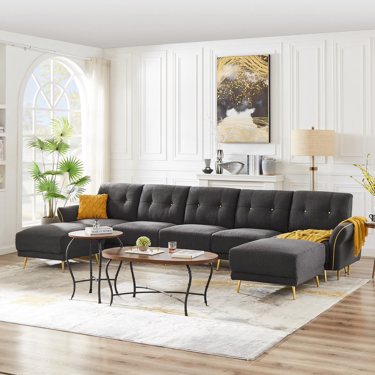 Gray Modular Sectional Sofa with Chaise and Ottomans P77654