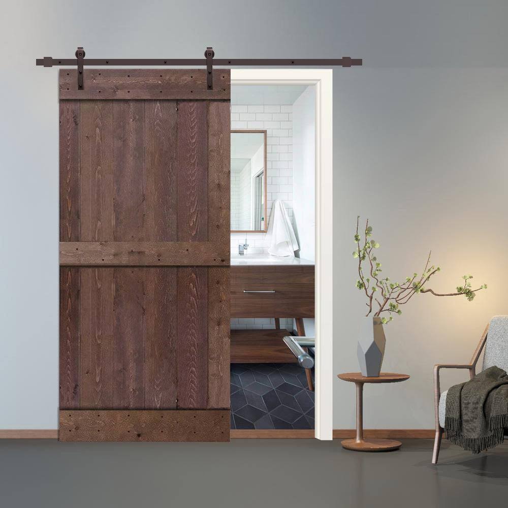 Walnut Stained Knotty Pine Wood Interior Sliding Barn Door with Hardware Kit W3821