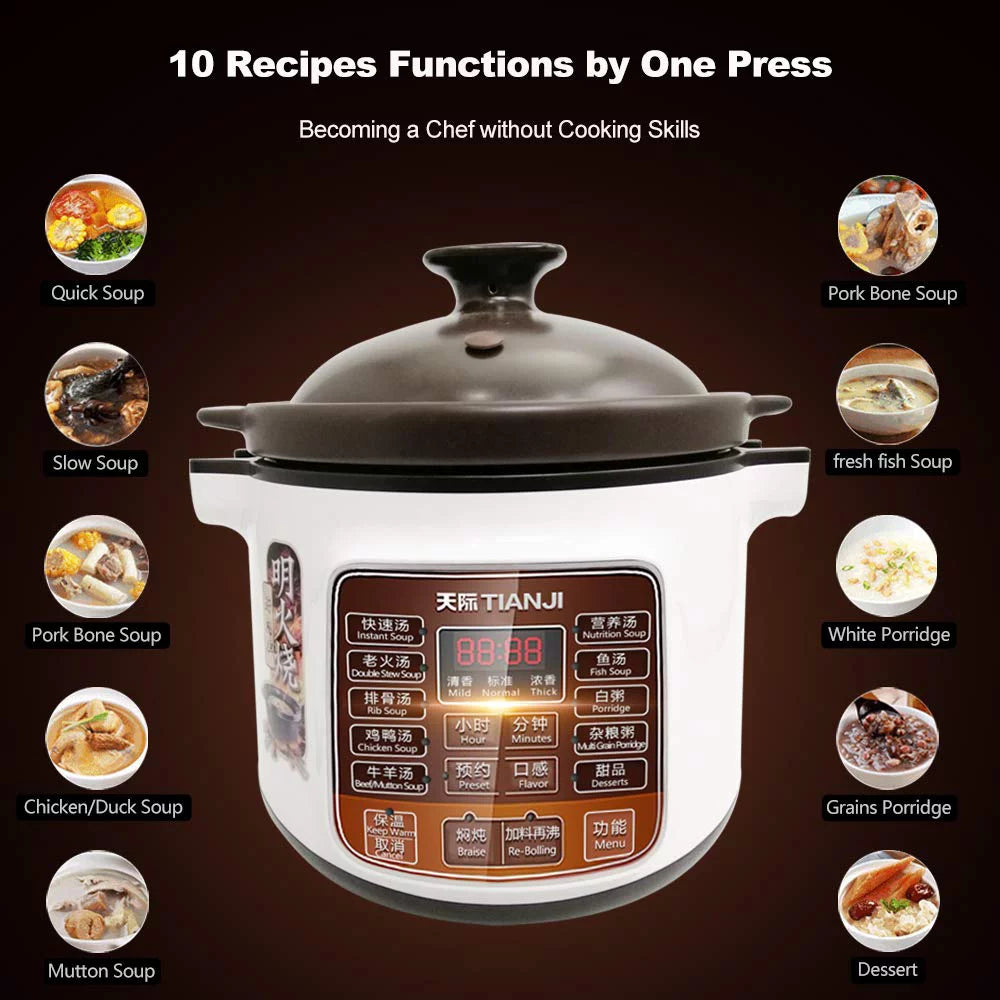 Electric Stew Pot 4L Slow Cooker Ceramic Inner Pot 120V 600W B53063