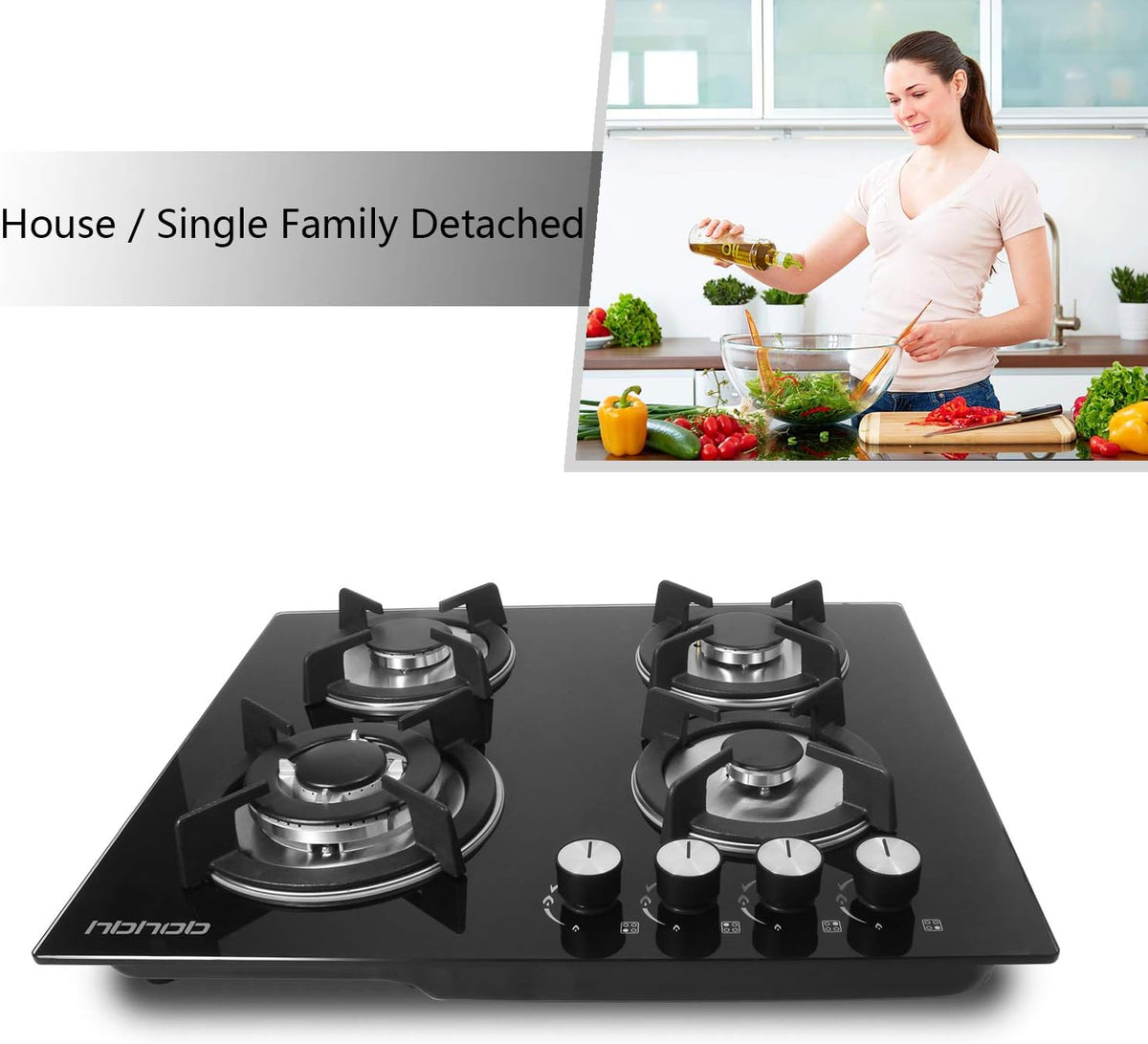 4 Burners Gas Cooktop Tempered Glass Built in Gas Stove J648818
