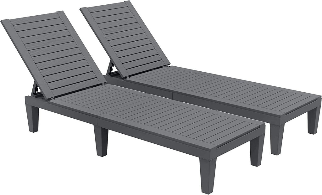 2 Pcs Adjustable Taupe Outdoor Lounge Chairs U374