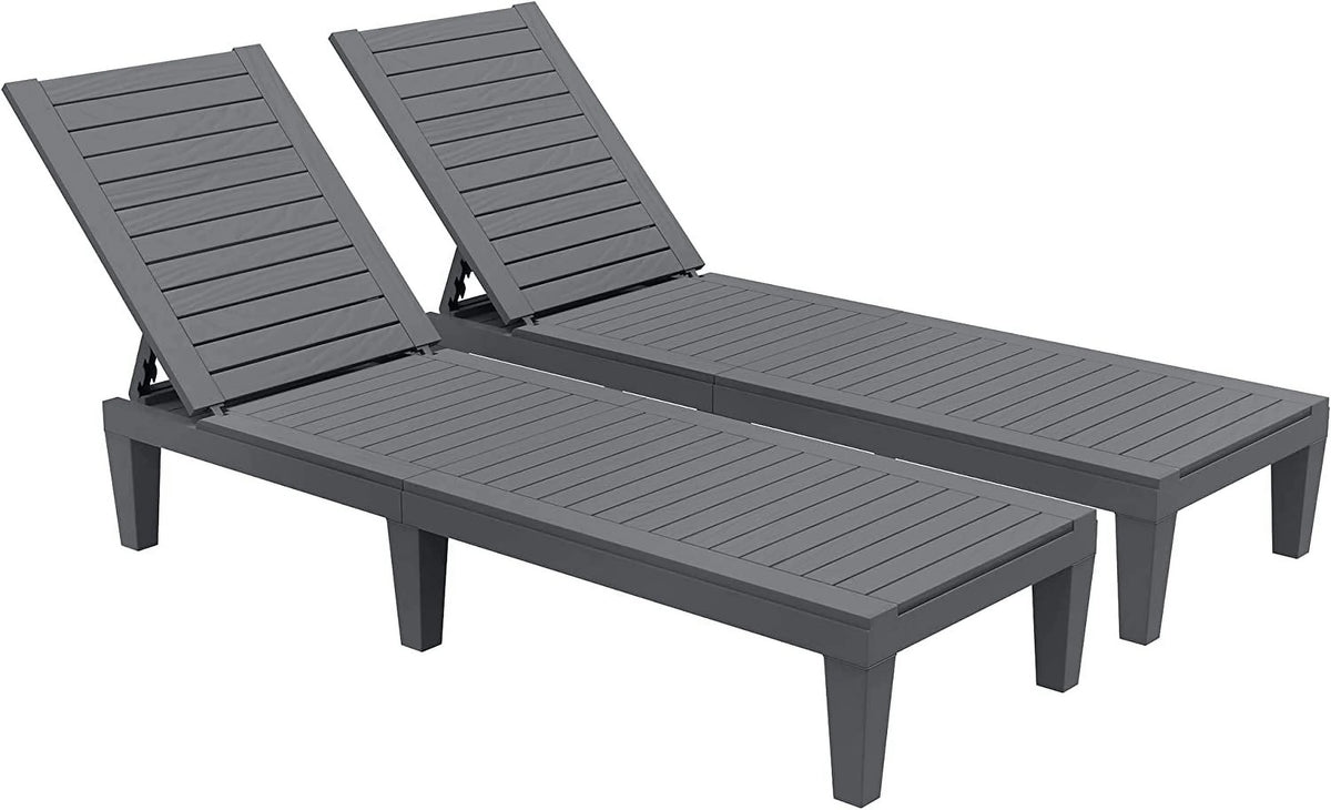 2 Pcs Adjustable Taupe Outdoor Lounge Chairs U374