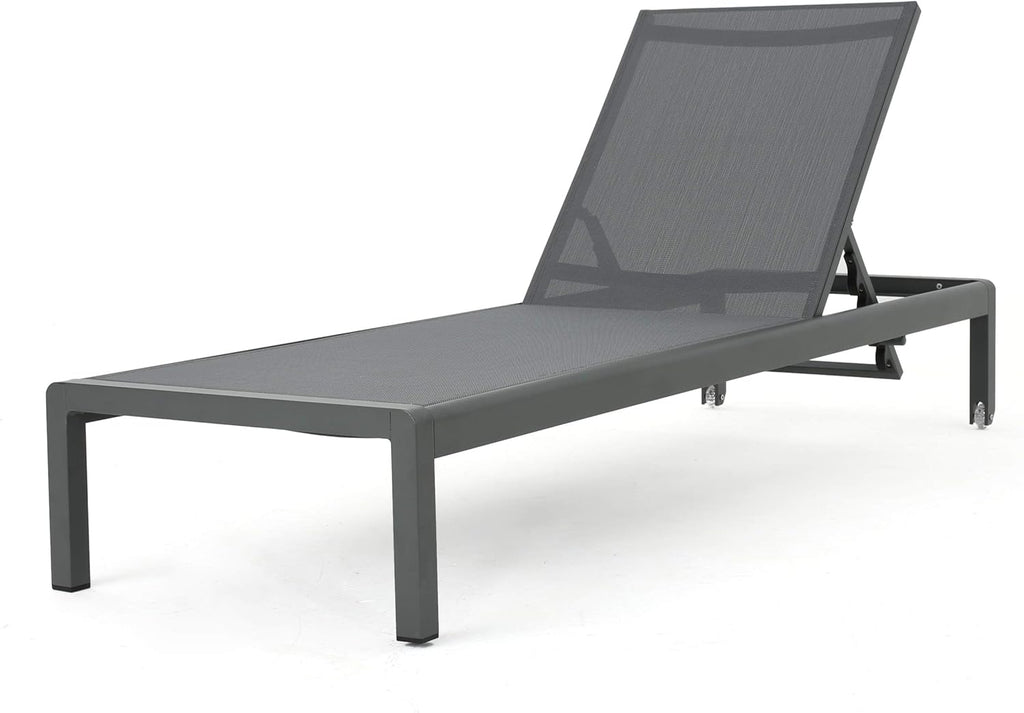 Outdoor Aluminum Chaise Lounge with Mesh Seat, Grey / Dark Grey L63015