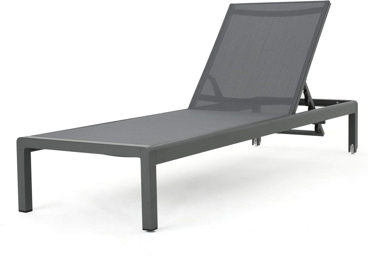Outdoor Aluminum Chaise Lounge with Mesh Seat, Grey / Dark Grey L63015