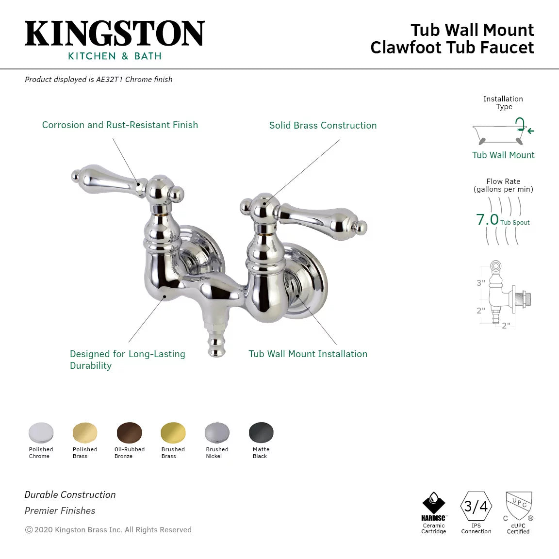 Wall Mount Tub Faucet Polished Brass L685
