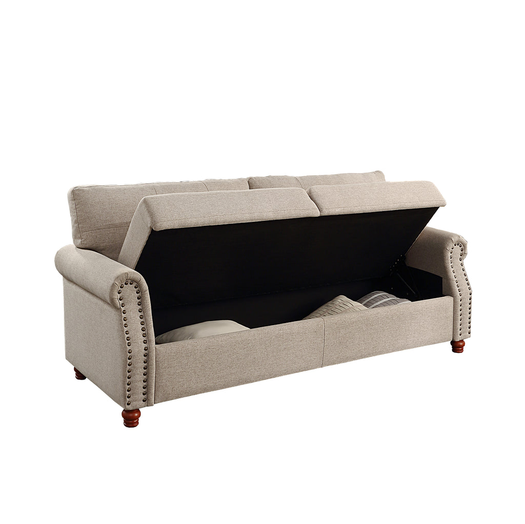 Beige Linen Fabric Upholstery Storage Sofa with Tufted Cushions P161