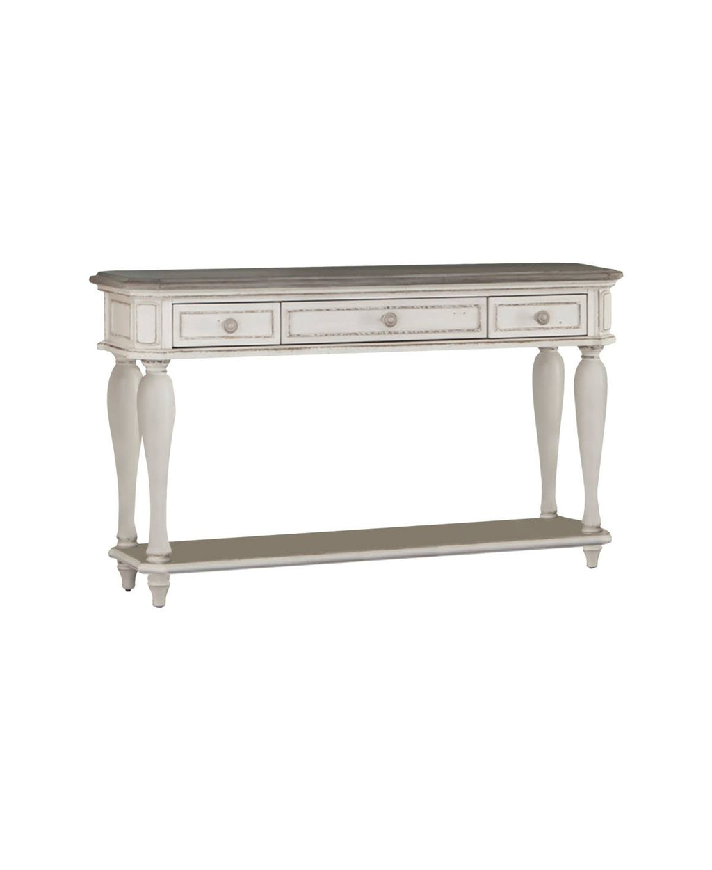 Antique White Wood 3 Drawer Console Table Q10430