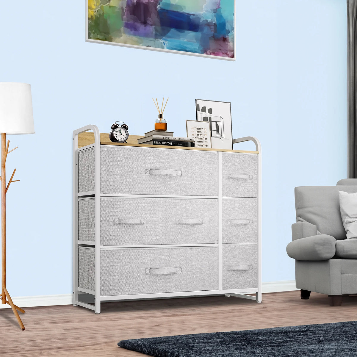 Light Gray 7 Drawer Fabric Dresser O692