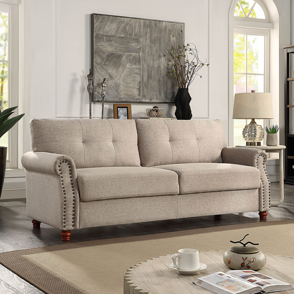 Beige Linen Fabric Upholstery Storage Sofa with Tufted Cushions P161