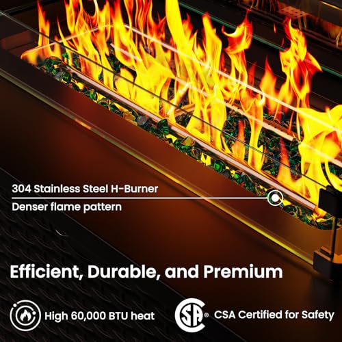 43-Inch Rectangular Propane Fire Pit Table with 60,000 BTU, Glass Stones, and Wind Guard, Black D58358