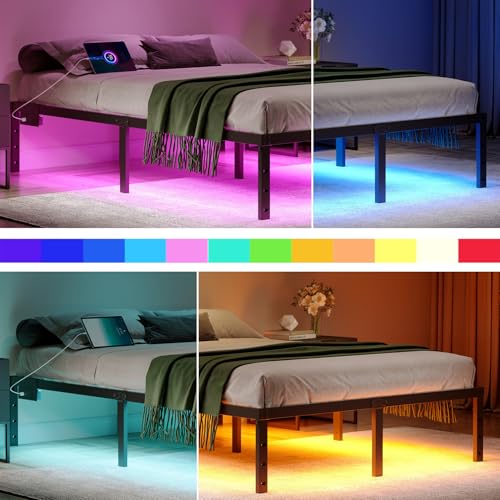 Full Size 14 Inch Metal Platform Bed Frame with LED Lights P89702