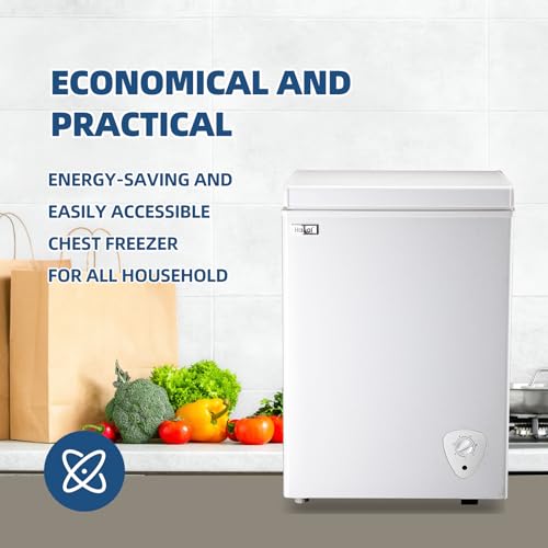 Compact Chest Freezer with Adjustable Thermostat and Storage Basket M59480