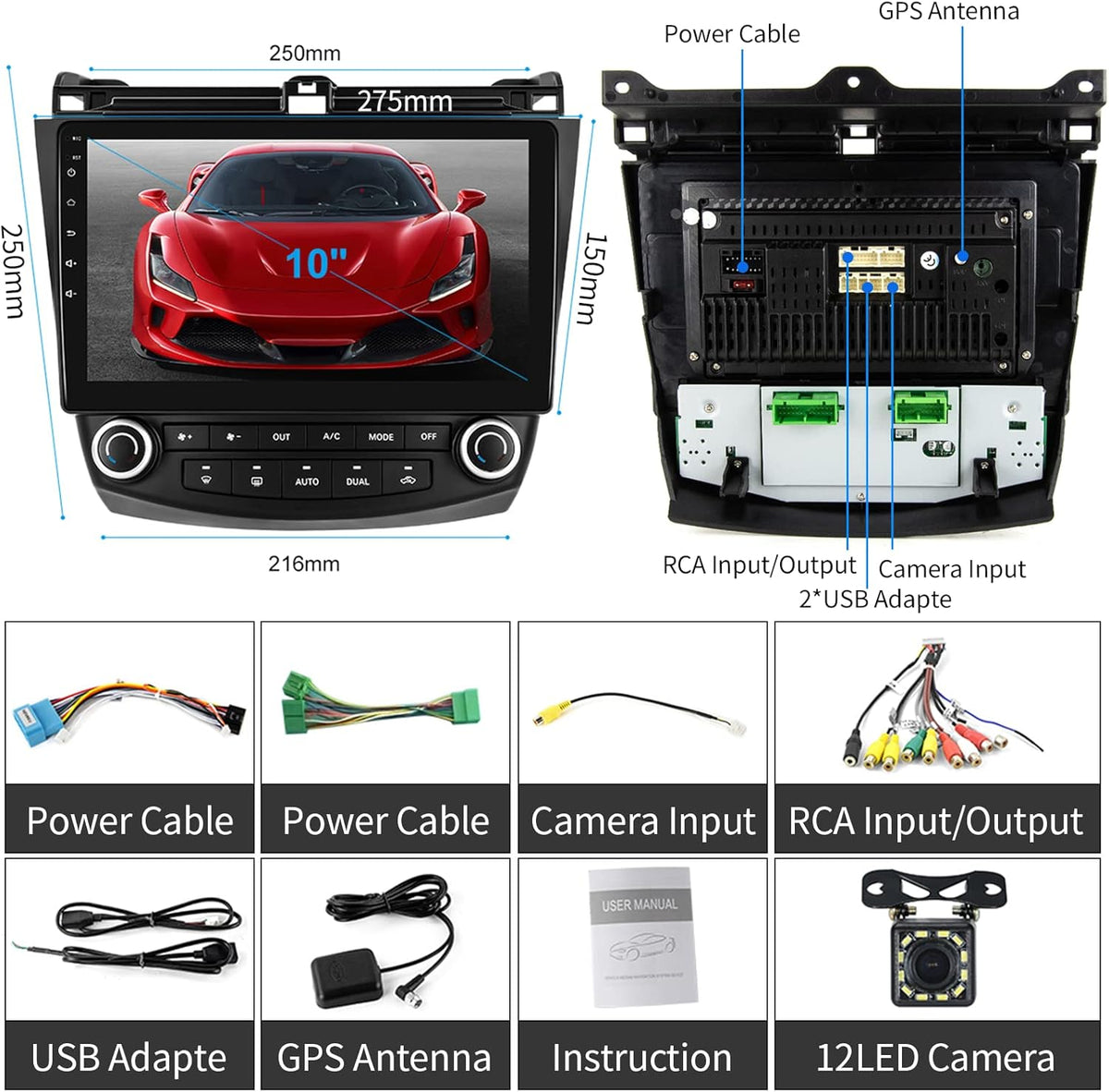 10 inch Touch Screen Car Radio Stereo for Honda Accord 7th 2003-2007 D8961