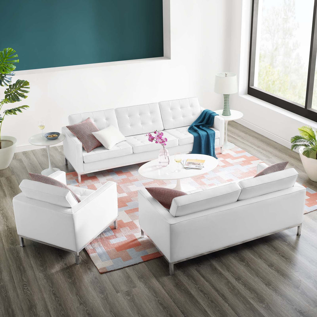 White Tufted Faux Leather Sofa Set F508125