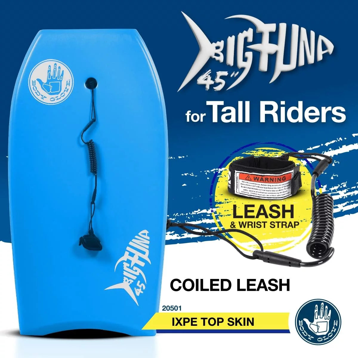 45 inch Bodyboard with Coiled Leash & Wrist Strap T18303