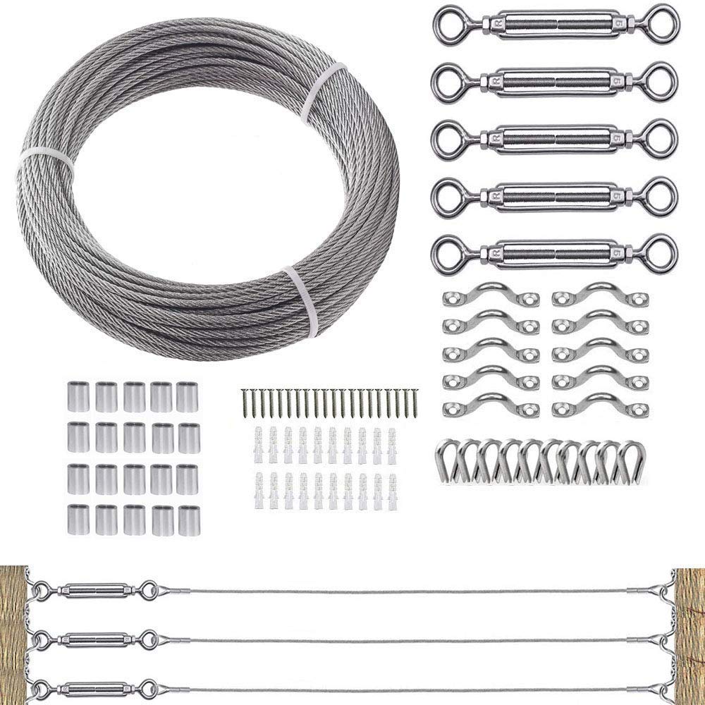 Stainless Steel 1/8 Cable Railing Kit with 100ft Wire Rope and Turnbuckles, Pack of 2 Q1355