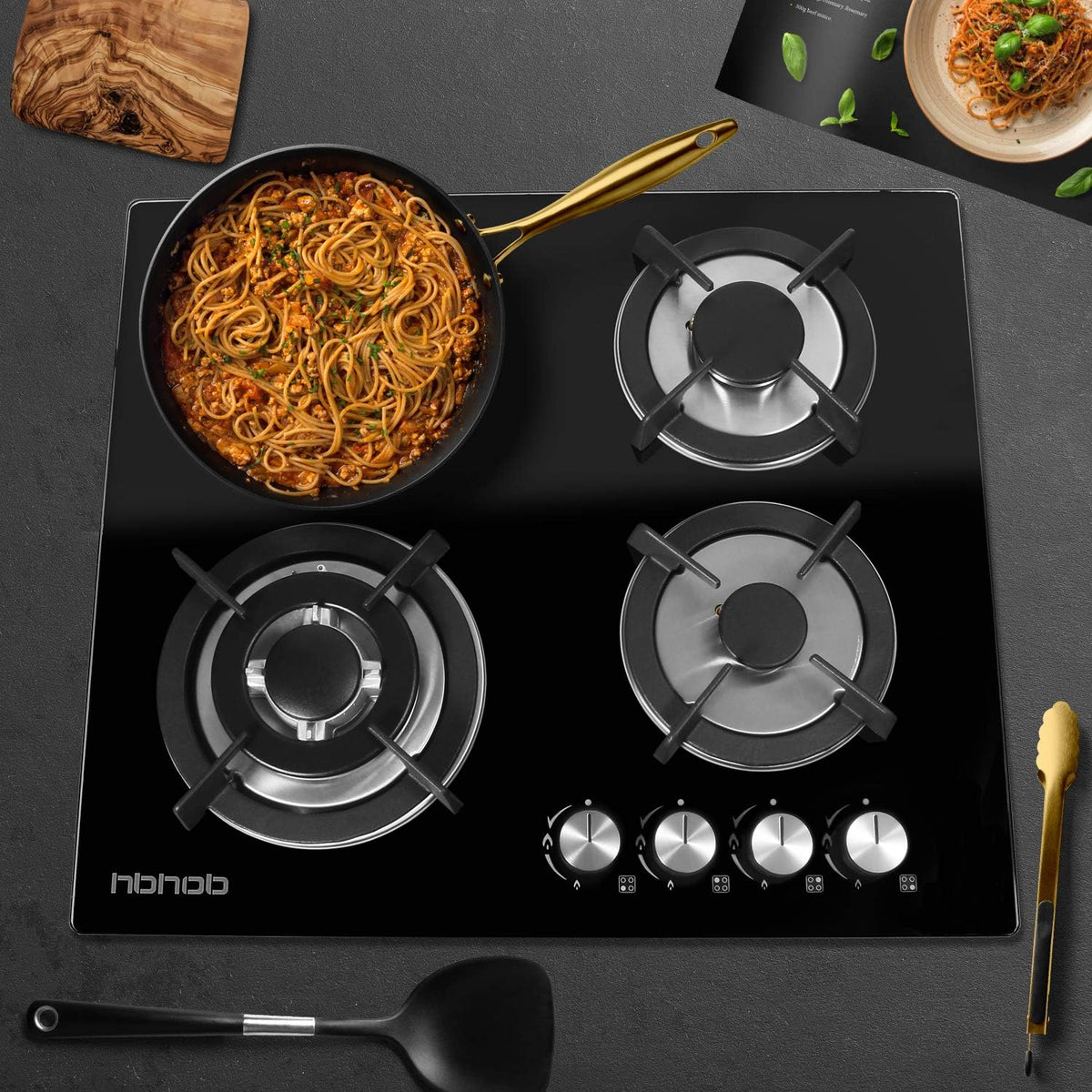 4 Burners Gas Cooktop Tempered Glass Built in Gas Stove J648818
