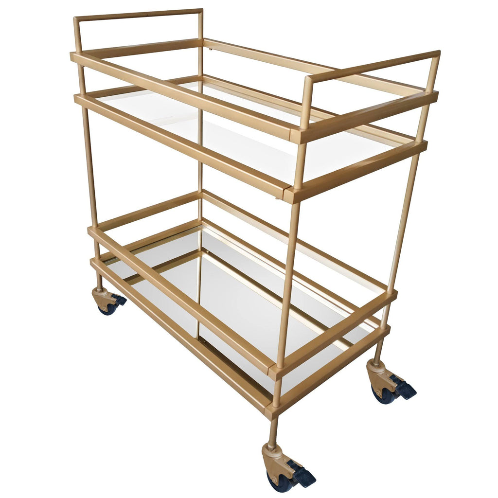 Gold Bar Cart with Two Glass Shelves O6615