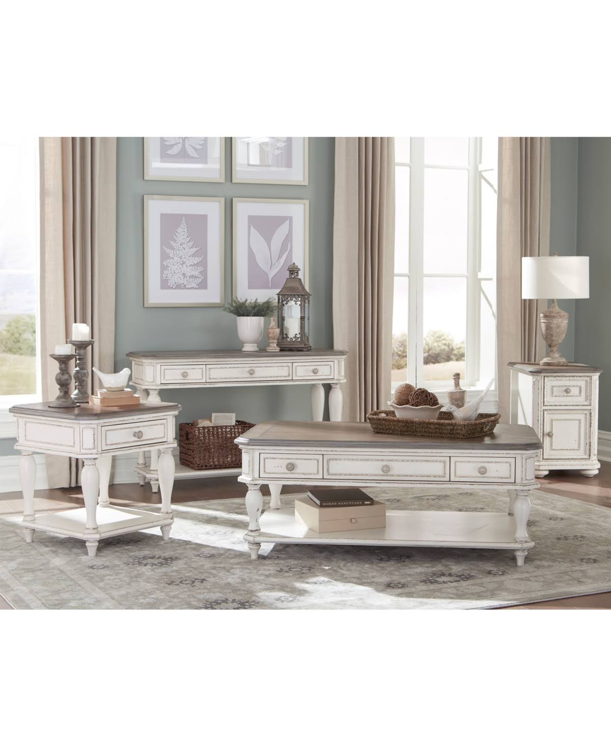 Antique White Wood 3 Drawer Console Table Q10430