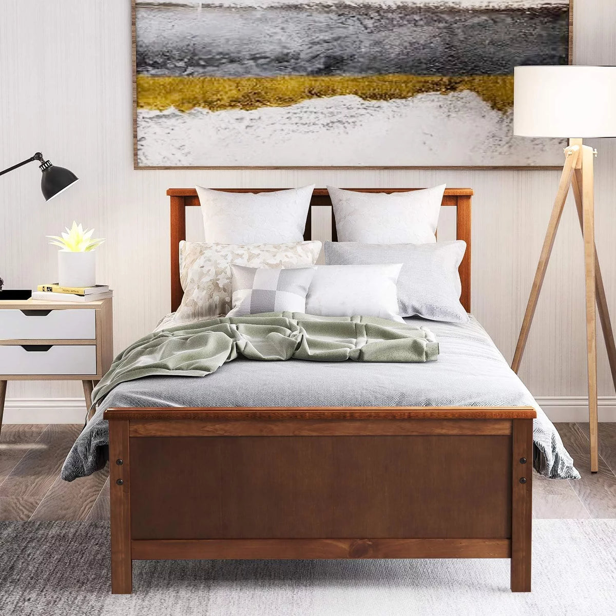 Wood Platform Bed Frame with Headboard and Footboard M6300