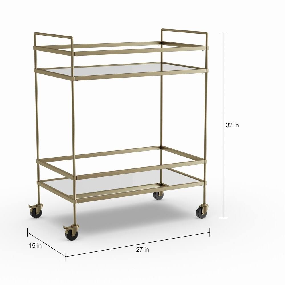 Gold Bar Cart with Two Glass Shelves O6615