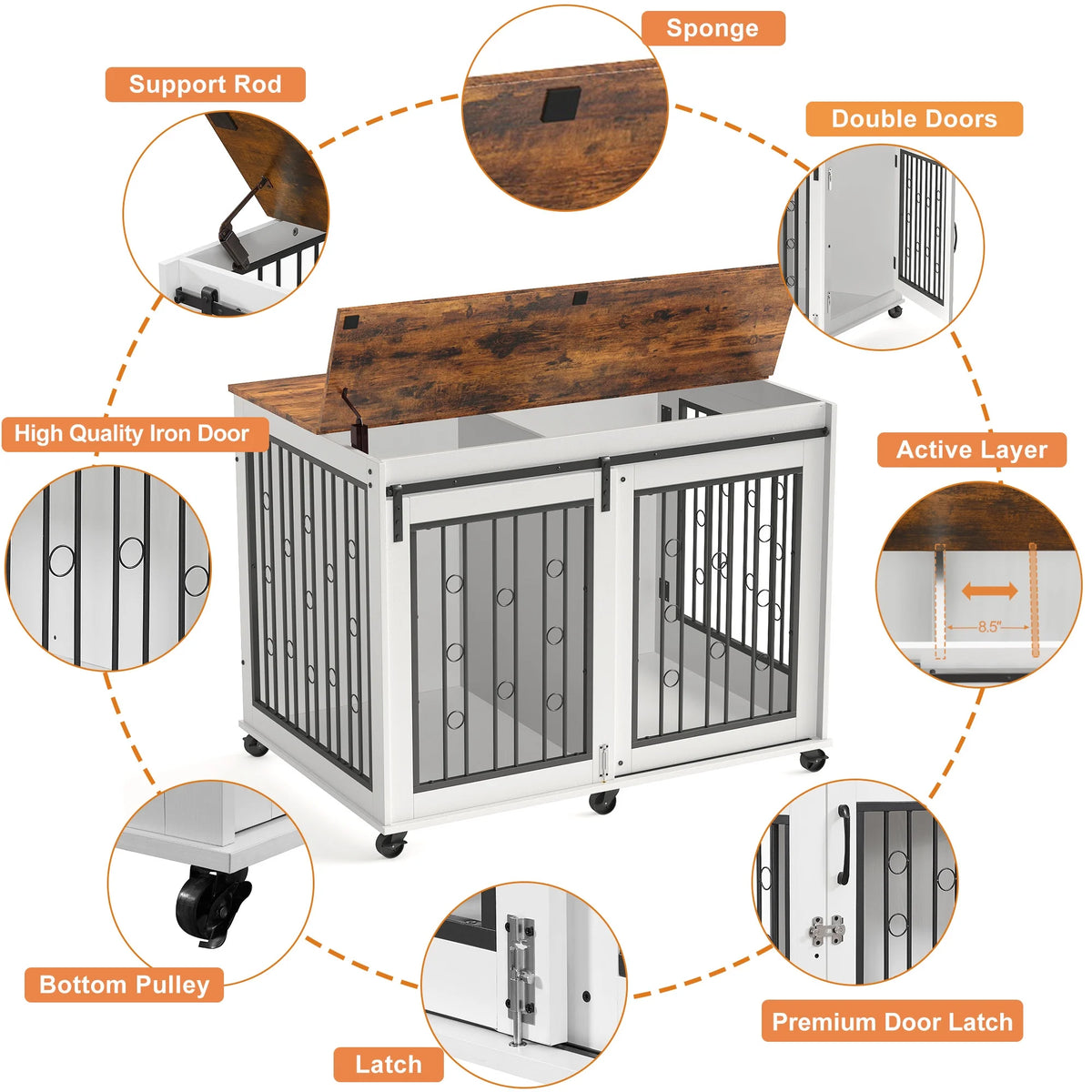 44" Wooden Dog Crate End Table with Wheels K514004