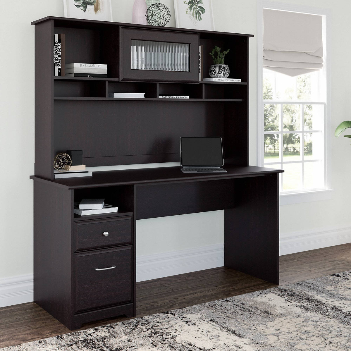 60W Computer Desk with Drawers in Espresso Oak P899