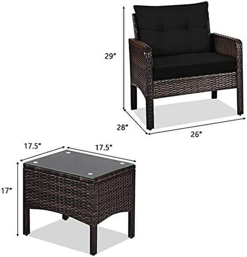 3 Piece Rattan Sectional Sofa Set with Seat Cushions C7248