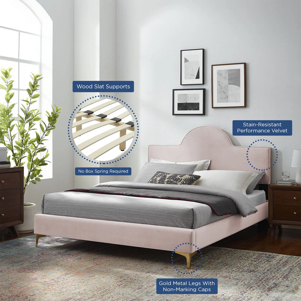 Queen Size Pink Velvet Platform Bed Frame X6728