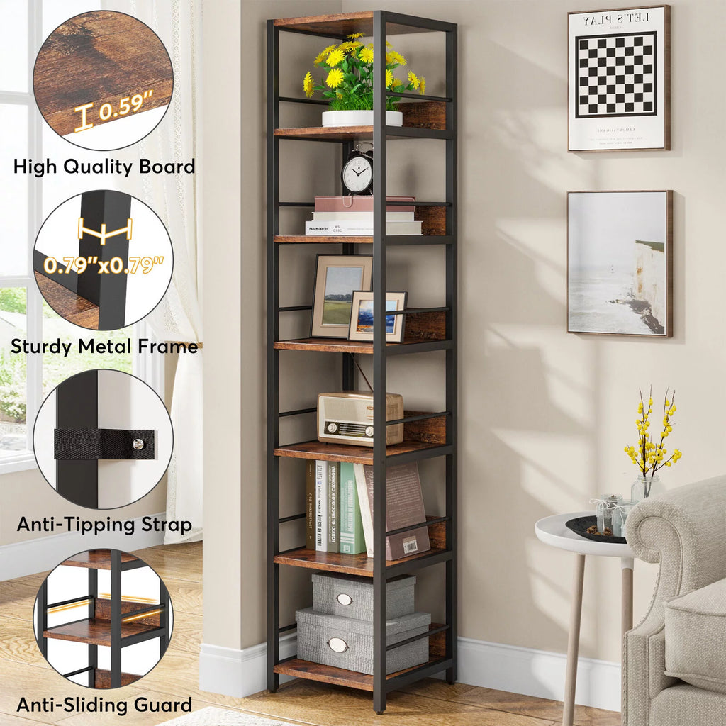 75" Tall Narrow 6 Tier Corner Bookshelf Y886753