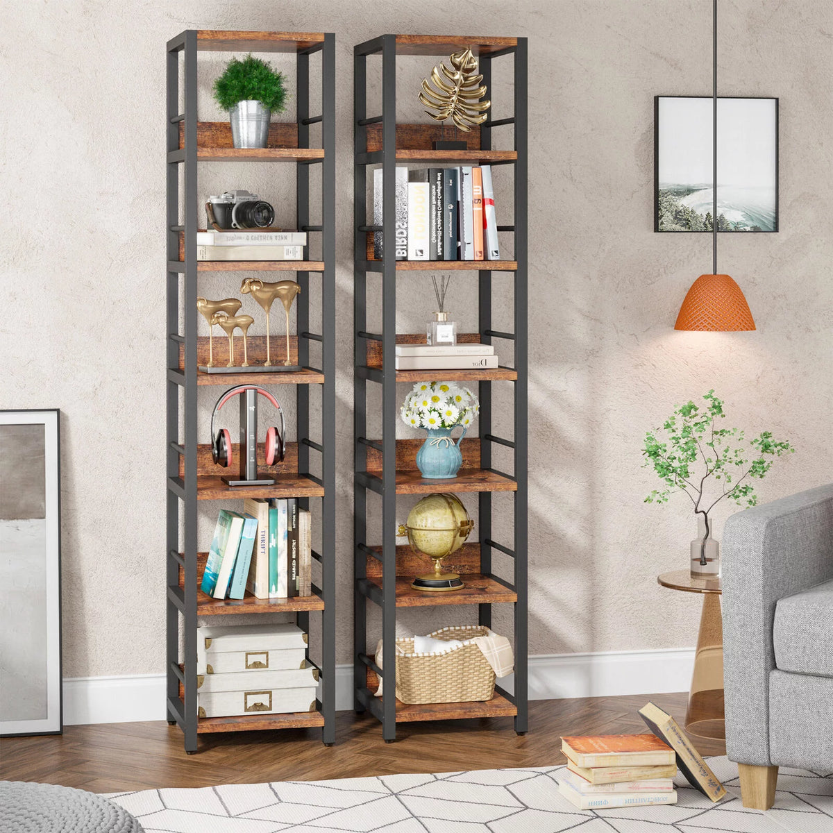 75" Tall Narrow 6 Tier Corner Bookshelf Y886753