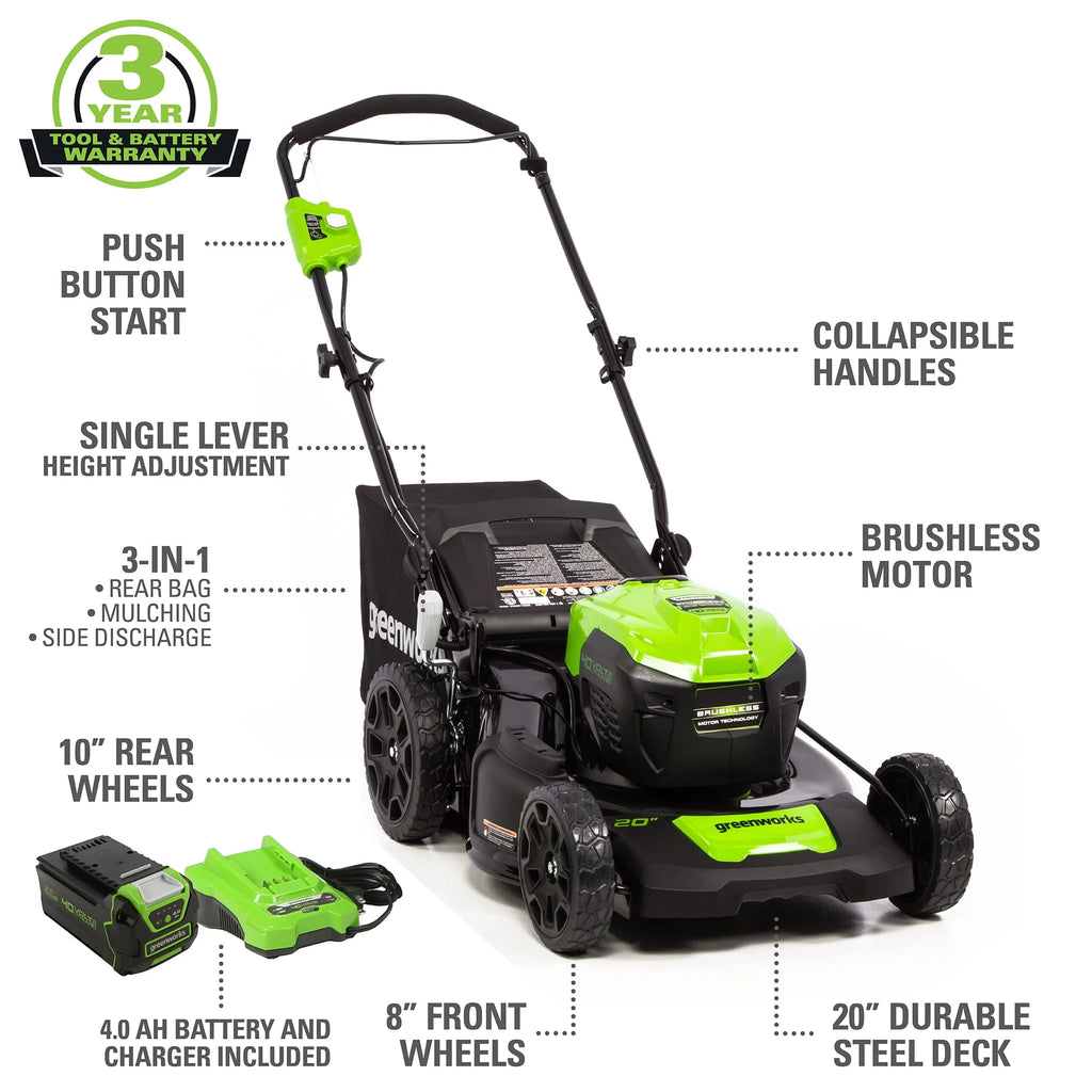 40V 20 Brushless Push Lawn Mower with 4.0 Ah Battery & Quick Charger A852370