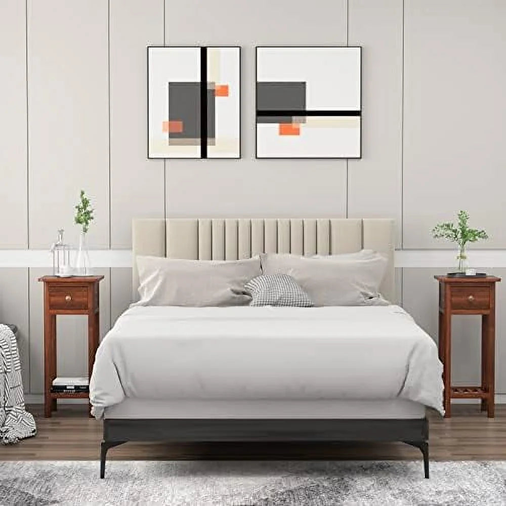 Narrow Wooden End Table Set of 2 with Drawer I351