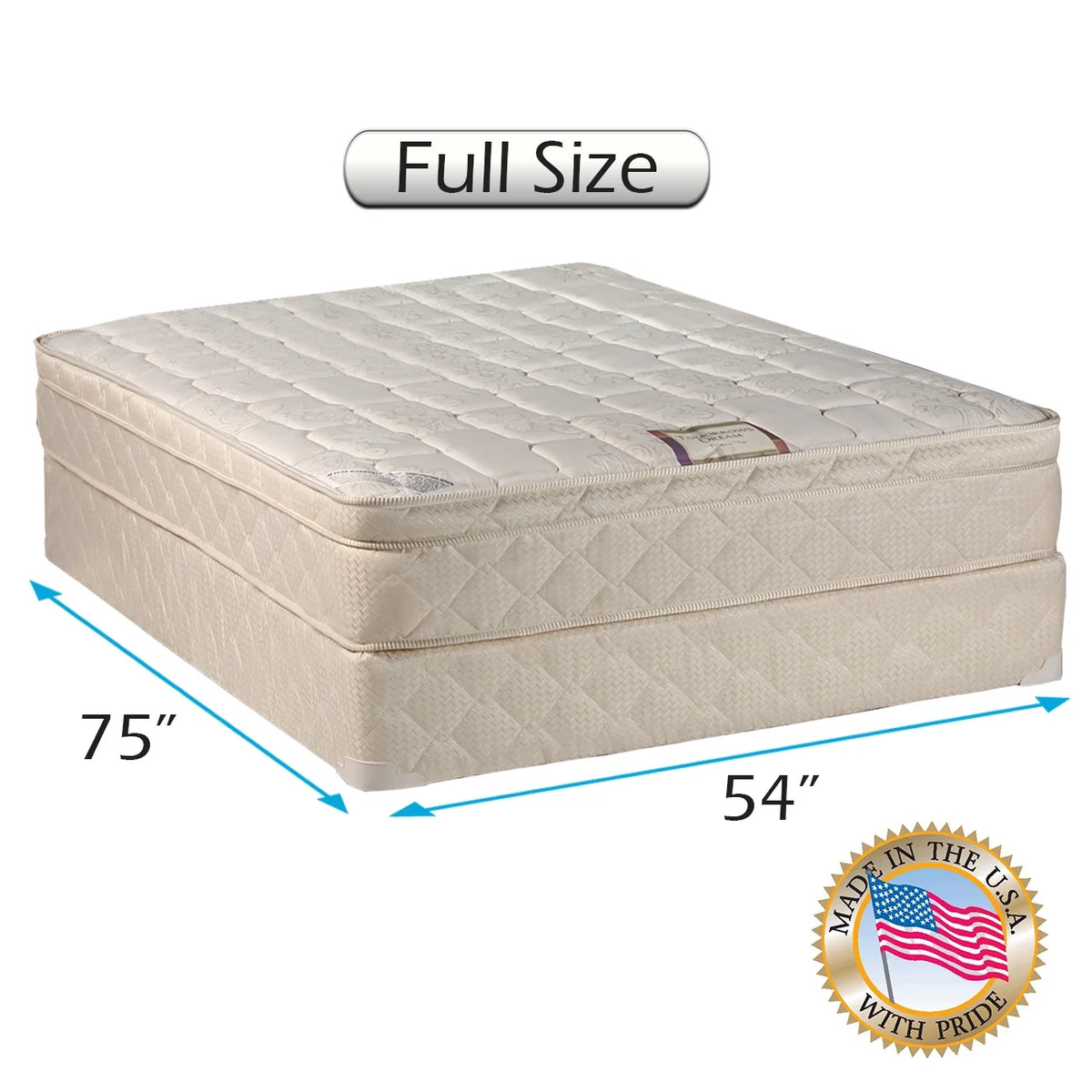 Medium Firm Innerspring PillowTop Mattress Set with Bed Frame Full V99105