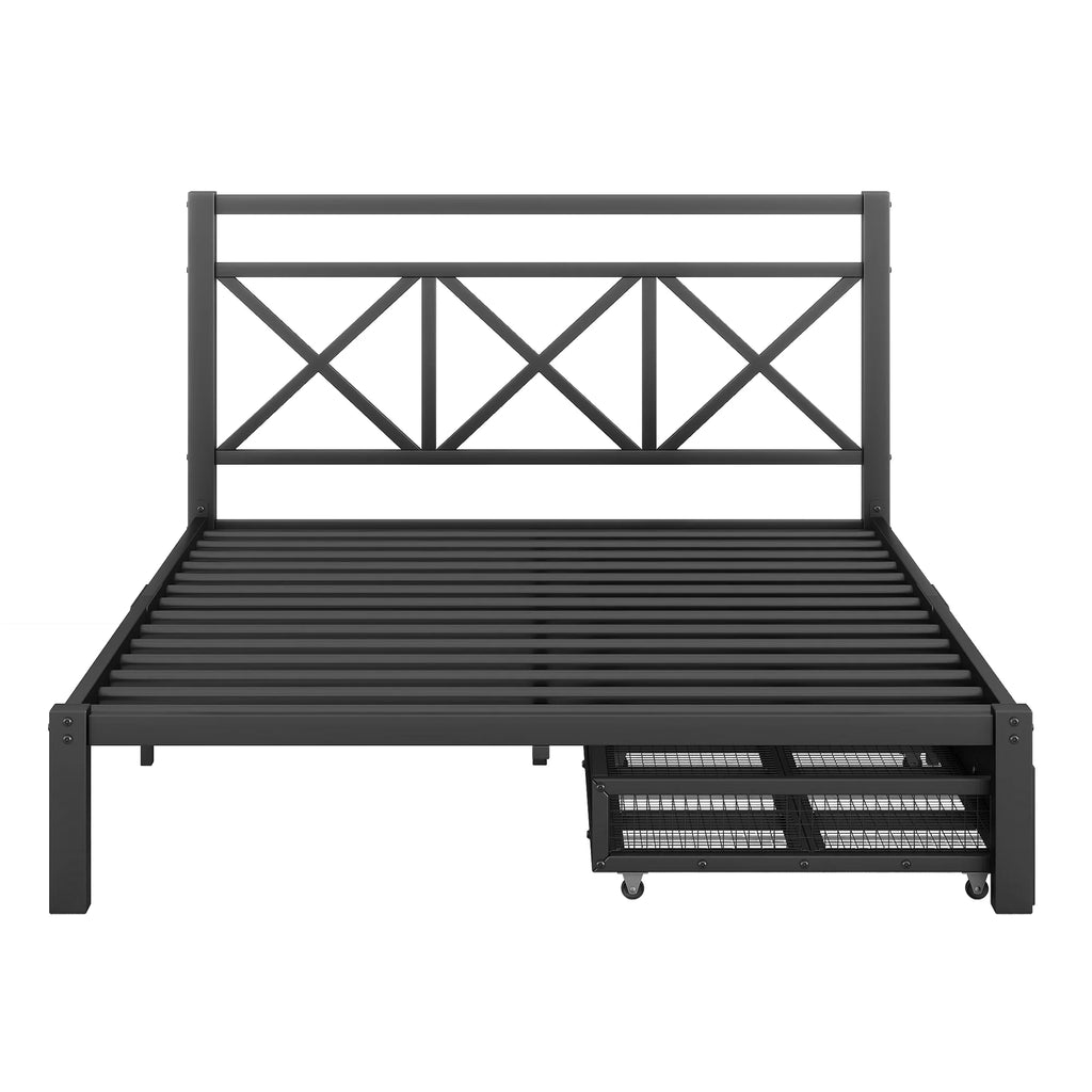 Metal Twin Size Platform Bed with Two Drawers O517578