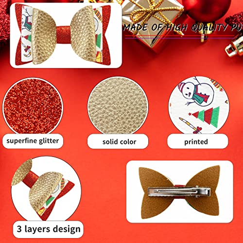 24 Set Christmas Faux Leather Hair Bows DIY Making Kit V3545