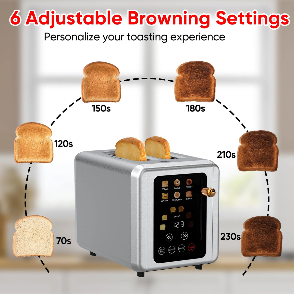 2 Slice Stainless Steel Touchscreen Toaster with Wide Slot K4579
